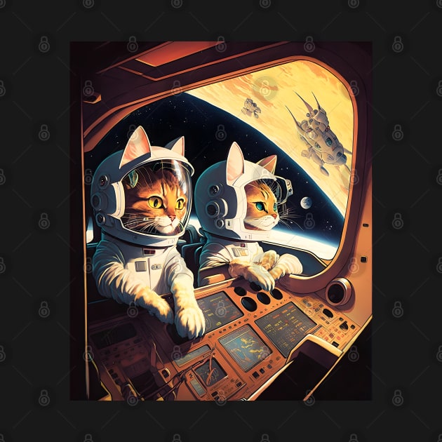 Cute Cats in Space Retro Fantastic Japanese Anime by Ai Wanderer