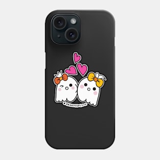 kawaii two ghosts cute spooky ghost illustration, happy halloween Phone Case