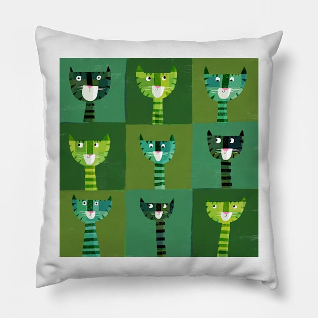 Green Cats Pillow by Gareth Lucas