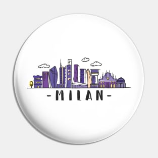 Milan Italy Skyline Travel Poster Hand Drawn Pin