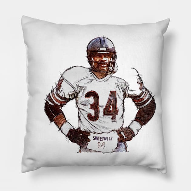 Walter Payton Chicago Sweetness Sketch Pillow by MASTER_SHAOLIN