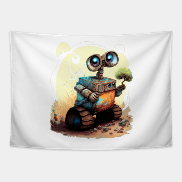 trash wall robot Tapestry by kiwimick