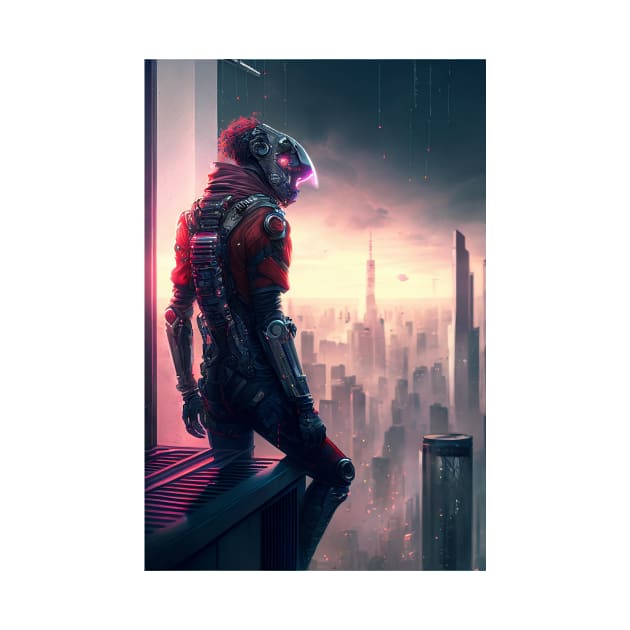 Cyberpunk Character On A Ledge Overlooking A City by TortillaChief