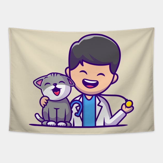 Veterinarian With Cat And Stethoscope Tapestry by Catalyst Labs