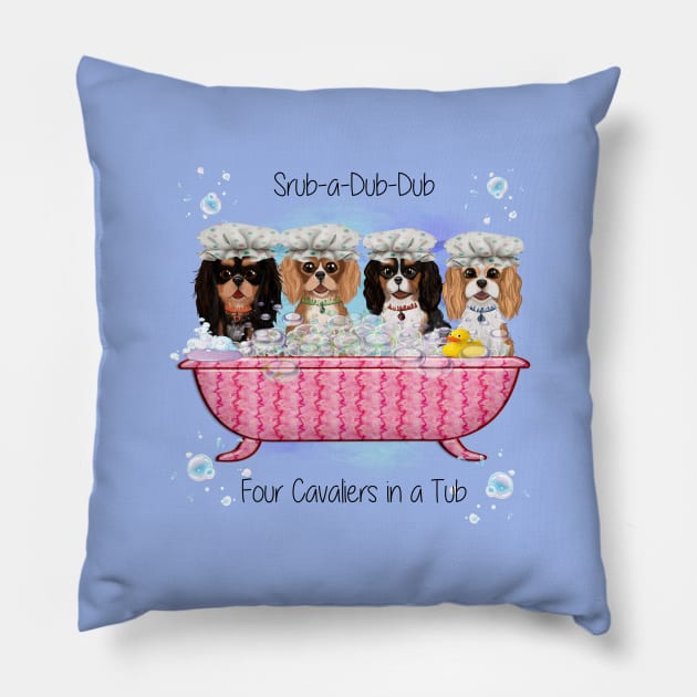 Four Cavalier King Charles Spaniels in a Bath Tub Pillow by Cavalier Gifts