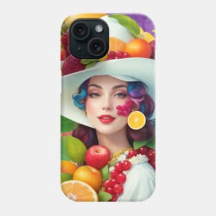 А woman with a white hat and some colorful fruity Phone Case