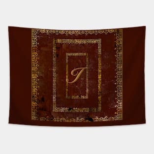 Distressed Leather Book Cover Design Initial I Tapestry