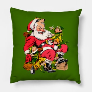 Santa's helper elves prepare him for the big night of Merry Christmas Retro Vintage Comic Pillow