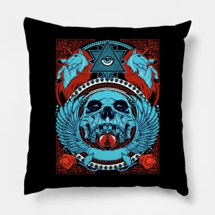 skull with horse and wings Pillow