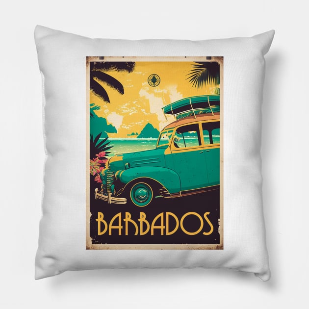 Barbados Vintage Travel Art Poster Pillow by OldTravelArt