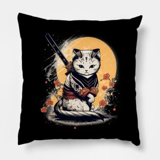 Japanese Style Cat With a Sword Pillow