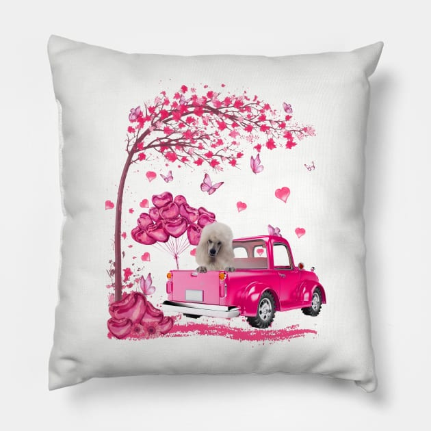 Valentine's Day Love Pickup Truck White Standard Poodle Pillow by cyberpunk art