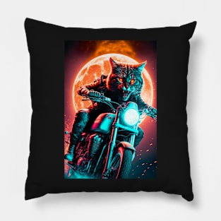 Cyber Cat Riding Dirt Bike Pillow