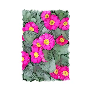 Pink Primula Primrose Flower Design T-Shirt