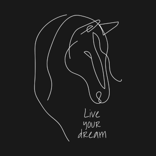 Live your dream - Cute Horse Head On Black T-Shirt