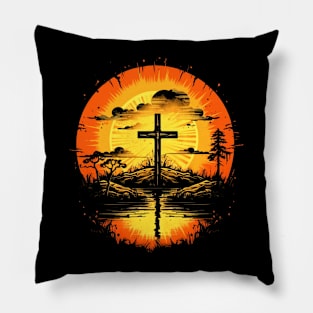 Christian Cross vintage Sunset Pillow