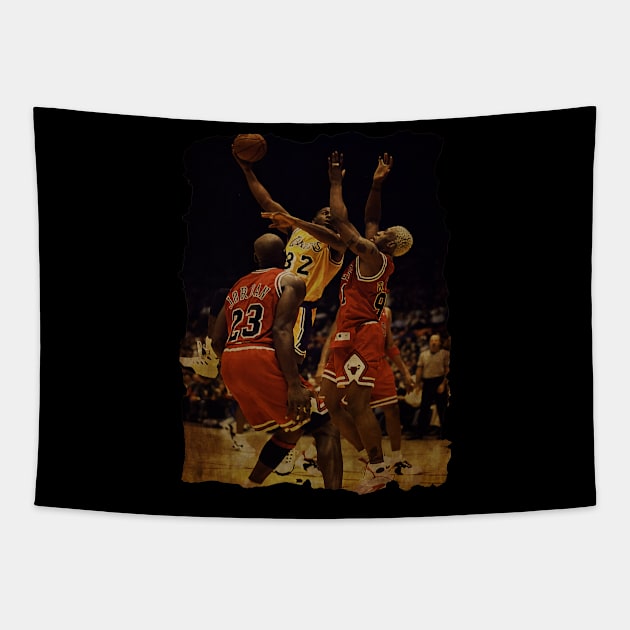 Magic Johnson vs Dennis Rodman and Michael Jordan, 1996 Tapestry by CAH BLUSUKAN