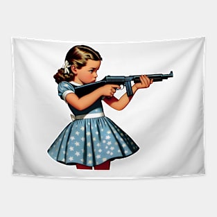 The Little Girl and a Gun Tapestry