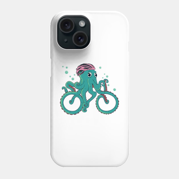 Octopus with bike helmet, Mimicking Riding a Bicycle Phone Case by Graphic Duster