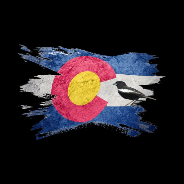 COLORADO STATE FLAG with State Bird, LARK BUNTING by Bristlecone Pine Co.