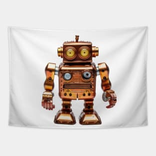 Bronze Buddy - Adorable Retro Square Robot Tapestry