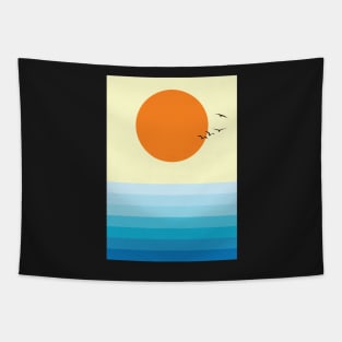 Minimalist Retro Sunset Seascape Graphic Art Tapestry