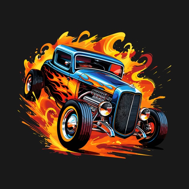 Hot Rod Classic Car Blue Flame Vintage Hot Rod Car by Tees 4 Thee