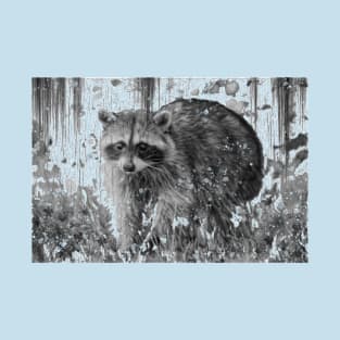 cute racoon waking through wooded forest T-Shirt