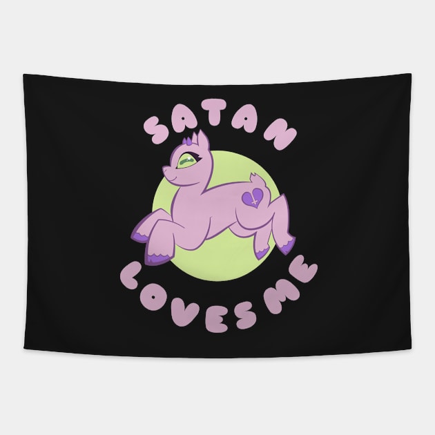 Satan Loves You Pink Tapestry by wogglebugg