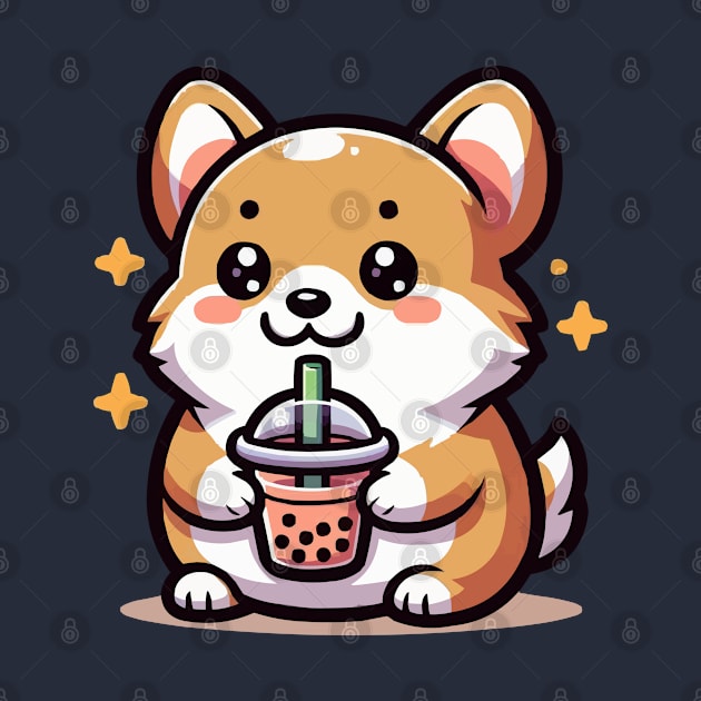 cute corgi loves boba by fikriamrullah