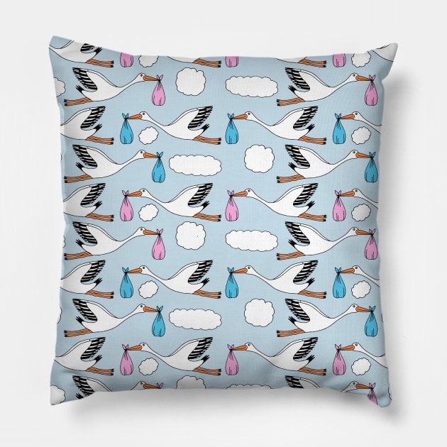 Storks and Babies Pillow by HLeslie Design