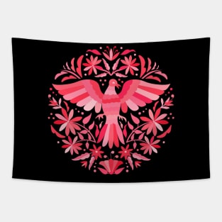 Flying Bird - Mexican Otomí Stamp Design in Pink Shades by Akbaly Tapestry