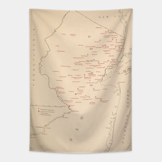 Old NJ George Washington Sites Map (1932) Historic New Jersey Revolutionary War Atlas Tapestry by Bravuramedia