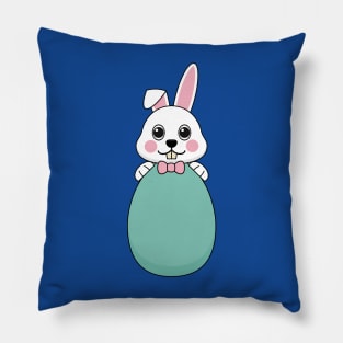 Cute White Bunny Holding Easter Egg Pillow