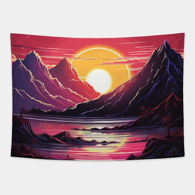 Vintage Vinyl Record Synthwave Sun Tapestry by Nightarcade