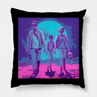 Vaporwave Retrowave Synthwave apocalypse illustration Zombies Zombie Skull Pillow