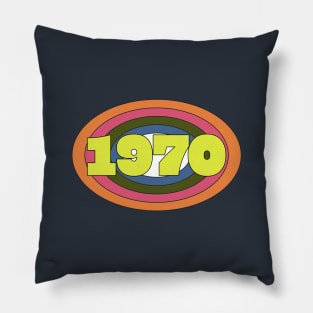 Yellow Year 1970 Rainbow Ellipse Vintage Typography Pillow