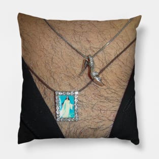 man with silver necklace Pillow