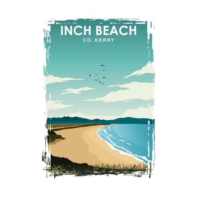 Inch Beach Kerry Ireland Vintage Minimal Retro Travel Poster by jornvanhezik