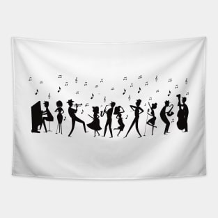 Jazz musicians playing their instruments and girls dancing Tapestry