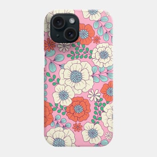 Cute romantic vintage flowers in pink and orange Phone Case