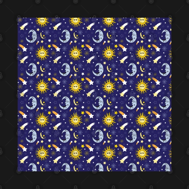 Space Celestial Sun Moon Night Sky Stars Astrological Pattern by JessDesigns