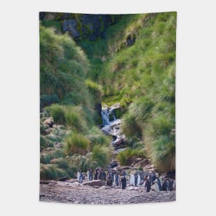 PENGUINS ON A PEBBLE BEACH Tapestry
