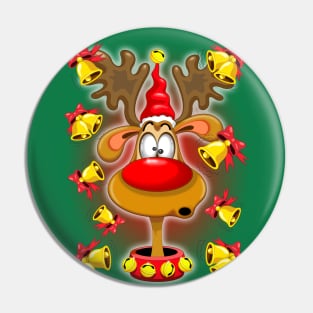 Reindeer Fun Christmas Cartoon with Bells Pin