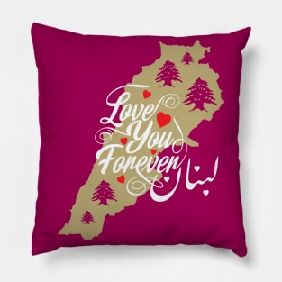 I Love Lebanon Map Arabic Calligraphy with Hearts and Flag Cedar Tree Icons - wht Pillow