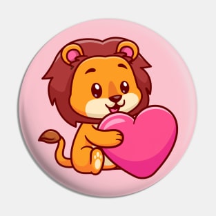 Cute Lion Hug Love Heart Cartoon Pin