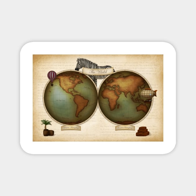 Neo-Victorian Atlas Faux-Antique World Map Magnet by Mozartini