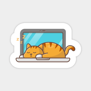 The cute cat is sleeping on laptop Magnet