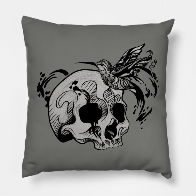 Skull and Hummingbird Pillow by Artsy Rew