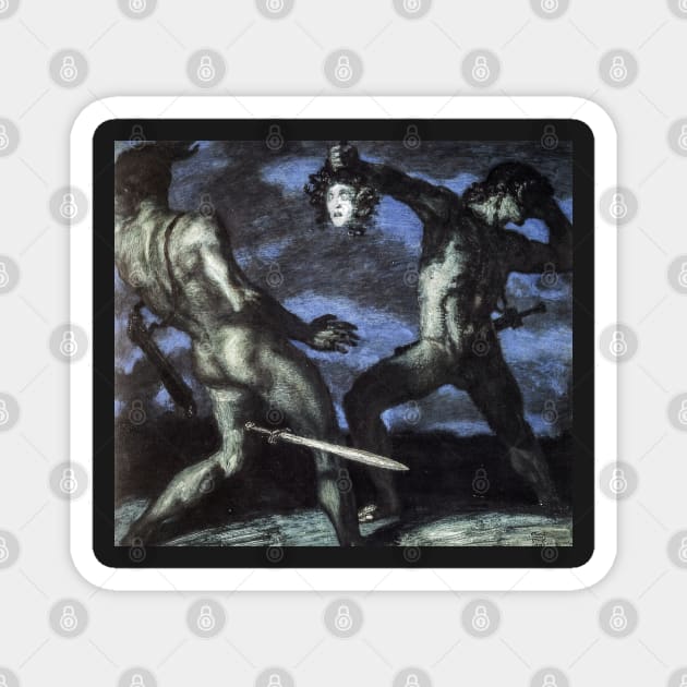 Perseus turns Phineus to stone by brandishing the head of Medusa, by Franz von Stuck, 1908 Magnet by immortalpeaches